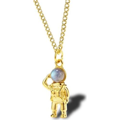 Stainless Steel Gold Astronaut Men Space Hip Hop Street Dance Necklace Jewelry Gift For Him with Chain