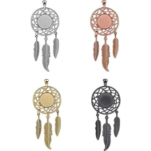 4 Pcs/Batch Alloy Cabochon Necklace Pendant Base Set With Tree Of Life Dream Catcher Tray Frame For DIY Jewelry Making Crafts