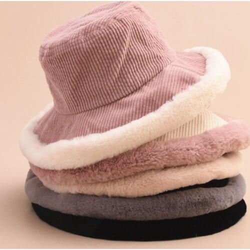 2020 Autumn Winter Bucket Hats Women Corduroy Panama Hat Thick Warm Plush Fisherman Cap For Girl crimping Basin Hat kapelusz