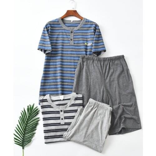 Mens pajamas Summer stripes pyjamas Short sleeve Cotton shorts Mens Pajama set