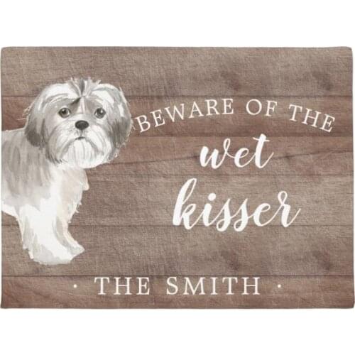 Funny Beware of Wet Kiss Shih Tzu Dog Personalized Welcome Door Mat Novelty Rustic Wood Custom Puppy Animal Doormat Rug Carpet