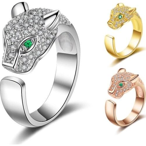 Luxury Silver Color Leopard Head Wedding Rings for Women Full Zircon Animal Line Minimalist Engagement Ring Adjustable Jewelry