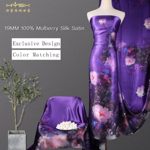 HYSK natural satin silk fabric organic glossy pastel pattern textured digital printed price pure mulbery for silk robes E2545