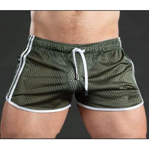 Men Casual Gym Fitness Training Shorts Sexy Mesh Breathable Quick Dry Fashion Sports Beach Trunks Men Clothing Summer boxers men