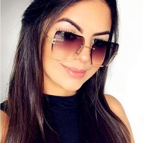 HKNA 2021 Metal Square Rimless Sunglasses Women Brand Designer Eyewear Women/Men Gradient Glasses Female Retro Oculos Feminino