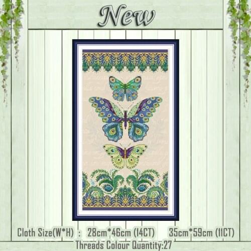 Three butterflies cartoon decor painting counted printed on the canvas DMC 11CT 14CT kit Cross Stitch embroidery needlework Sets