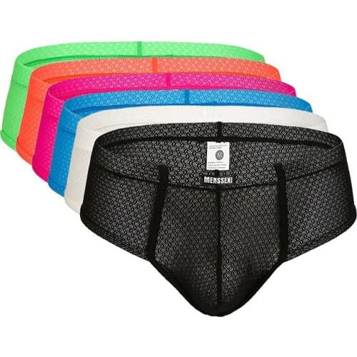 6Pcs/Lot Mens Low Waist Mesh Boxer Sexy Bulge Comfy Shorts Underpants Underwear Sexy Breathable Mens Panties Male Mesh Slips