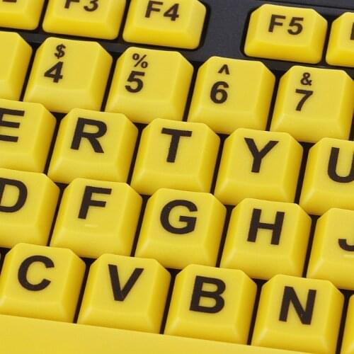 Big Black Letter Print Yellow Button USB Wired Keyboard For Elderly & Low Vision P9YA