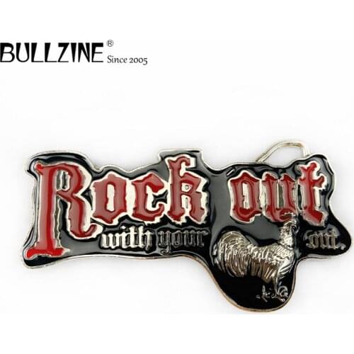 The Bullzine Rock out belt buckle with silver finish FP-03288 suitable for 4cm width snap on belt