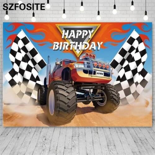 Cartoon Super Red Truck Desert Rally Theme Birthday Background Boy Party Room Decorative Photography Studio Photo Vinyl Backdrop