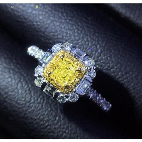 Fine Jewelry Real Pure 18 K Gold 100% Natural Yellow Diamond 0.25ct Wedding Engagement Female Rings for Women Fine Diamonds Ring