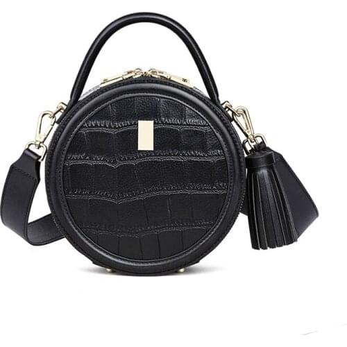 Genuine Leather Women Shoulder Bag Fashion One Shoulder Messenger Round Circular Mini Bag Messenger Bag