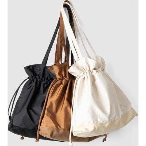 Women bag 2020 new Korean Bucket Nylon solid soft string high-capacity shoulder bag handbag simple style ladylike bag