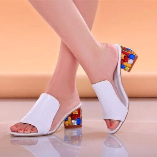 Rhinestone Peep Toe Heels Women Sandals Shoes Sexy Open Toe Wedge Slides Shoes Women High Heels Sandals Platform Flip flops Plus