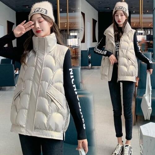 Women Autumn Winter Waistcoat Vest 2021 New Casual Solid sleeveless shiny fabric Thick Warm padded Vest Coat female Vest