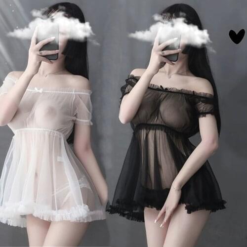 Women Pajama Set Kawaii Pyjamas Japanese Ballet Pijama Mujer Sleeepwear Mesh Transparent Temptation 2pcs Lingerie Sets