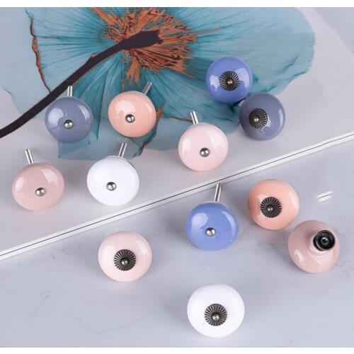 1PC Solid Color Round Ceramic Cabinet Knob Drawer Cupboard Pull Handle DIY Kitchen Home Furniture Decoration