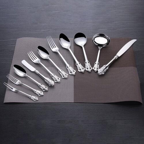 1pcs Retro Silver Tableware Vintage Western Dinnerware Set Stainless steel Dinner Knife Fork Spoon Wedding Party Cutlery Gift