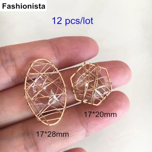 12 pcs Crystal Core With KC Gold-color Wire Wrapped Charms,Oval Shape 17*28mm,Hexagon Shape 17*20mm,Jewelry Charms