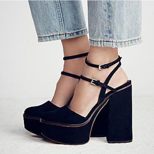 2017 Sexy Shoes Woman High Heels Buckle Sandals Suede Platform Shoes Slingback Zapatos Mujer Summer Women Shoes Hot Ladies Shoes