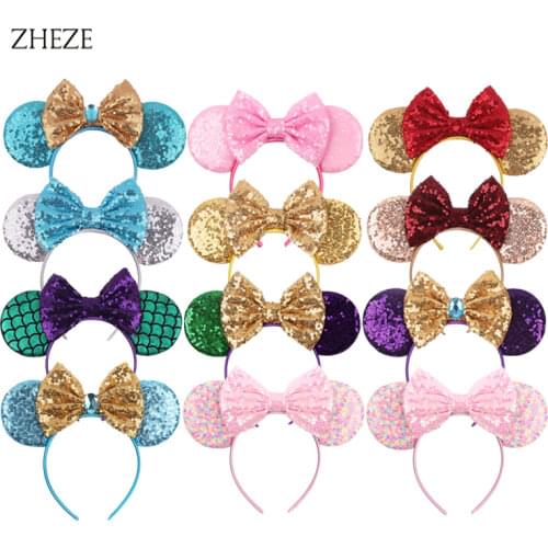 4pcs/lot NEW Colorful Children Hairband Mouse Headband Sequin Bows Headwear For Girls DIY Party Hair Accessories Gift Femme