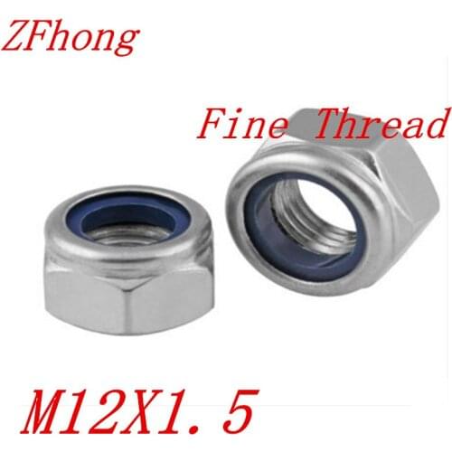 5pcs/lot DIN985 Staniless Steel A2 M12*1.5 Fine Thread Nylon Lock Nut