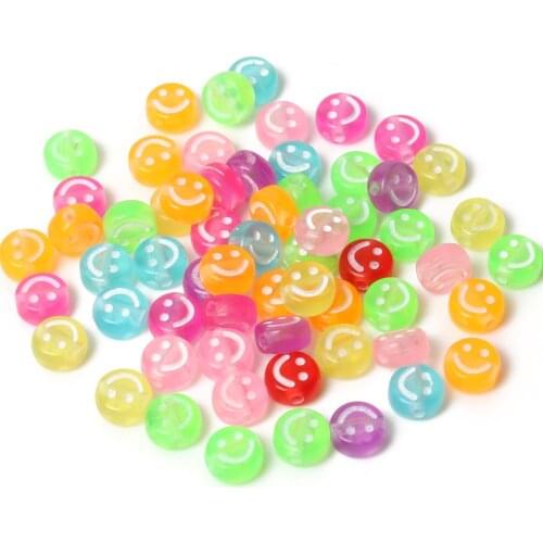 200/400pcs 7mm Oval Shape Acrylic Spaced Beads Candy Color Smile Face Beads For Jewelry Making DIY Charms Bracelet Necklace