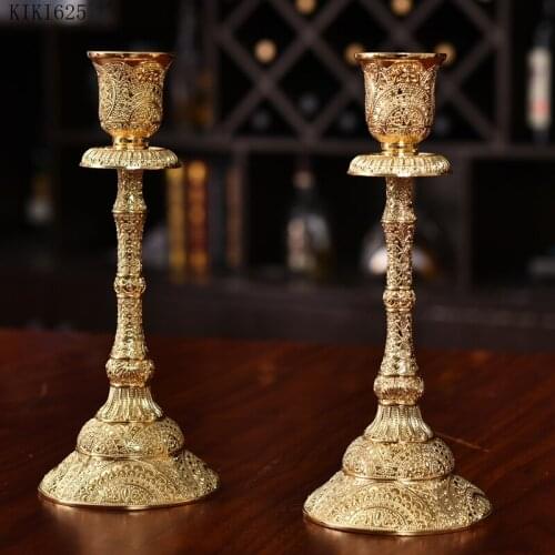 American Metal Candlestick Table Top Decoration Luxurious and Exquisite Golden Silver Candlestick Crafts Home Decoration Modern