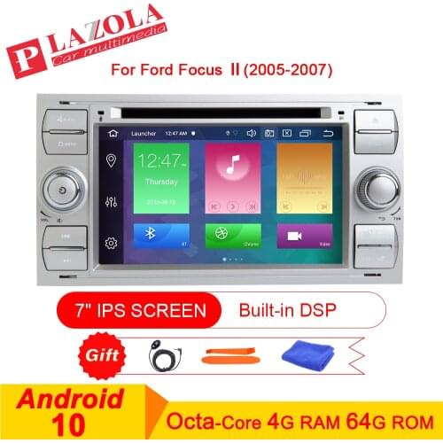 Android 10 2 Din Car Multimedia Player for Ford Focus 2 Fiesta C-Max S-Max Fusion Transit Kuga 2005-2007 DSP IPS WIFI SLIVER