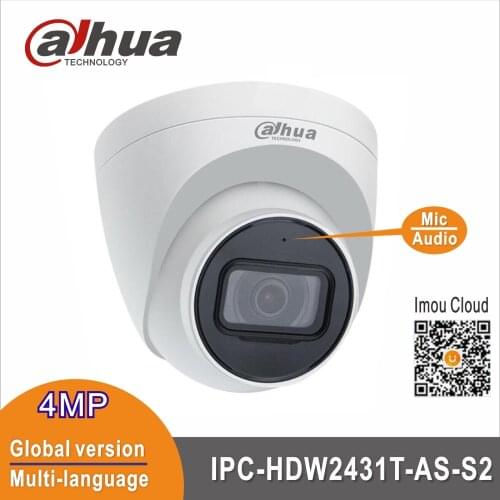 Free shipping Dahua Original IPC-HDW2431T-AS-S2 4MP IP67 30M IR Starlight Dome Camera HD POE Built in MiC SD Card Slot H.265