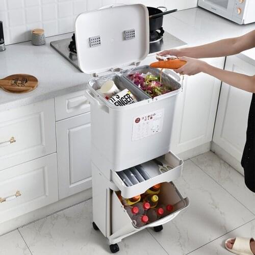 Large Plastic Trash Can Classified Japanese Style Waterproof Luxury Food Waste Bin Kitchen Kosz Na Smieci Home Products DG50WB