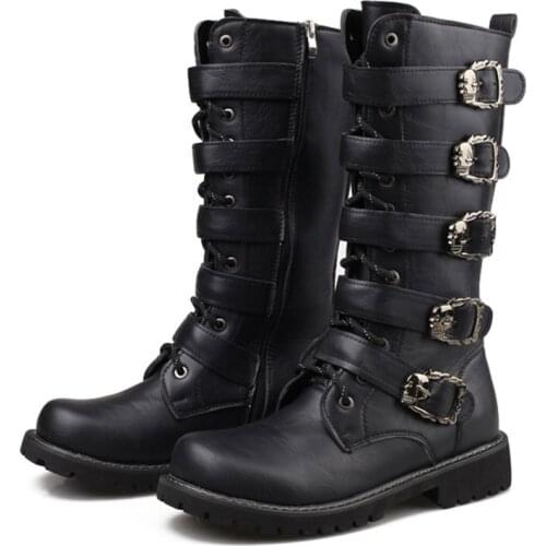 ZERO MORE Army Boots Men High Military Combat Boots Metal Buckle Punk Mid Calf Male Motorcycle Boots Lace Up Mens Shoes Rock