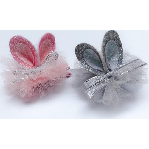 Boutique 20pcs Fashion Cute Glitter Rabbit Ears Hairpins Solid Lace Bow Animal Ears Hair Clips Princess Easter Hair Accessories