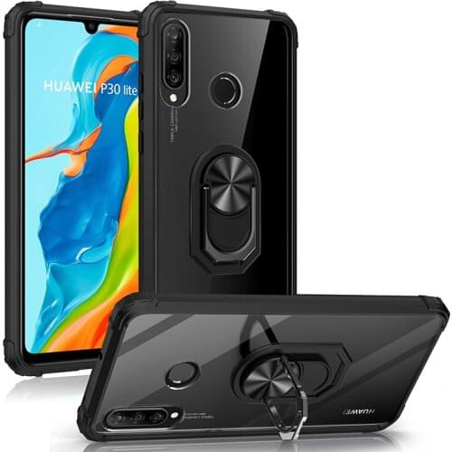 2021 for Huawei P30 Lite Case for Huawei P 30 Lite Armor Military Shockproof Magnetic Holder Ring Case Transparent Hard Cover