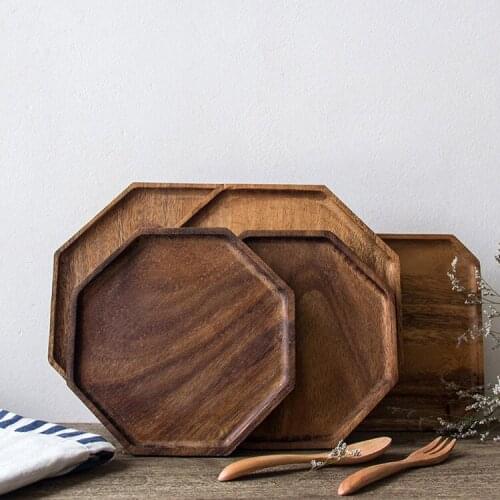 The wooden wholesale Acacia color six angle Kikiwa Ko dessert plate tray fruit small wooden factory outlets