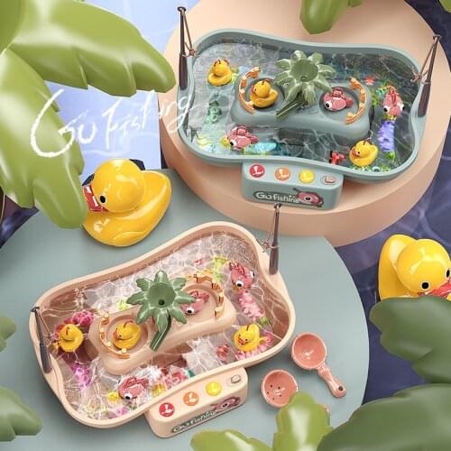 Kids Magnetic Fishing Toy Music Electric Circulation Fishing Duck Fishing Platform Water Play Game Toys for Boy Gril Gift