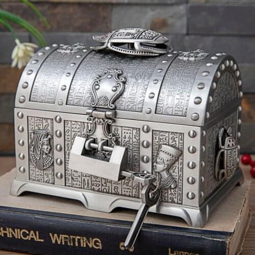 2 Layers Egyptian Style Beetle Vintage Ruby Jewelry Box with Lock Metal Home Decoration Storage Box Girlfriend Female Gift