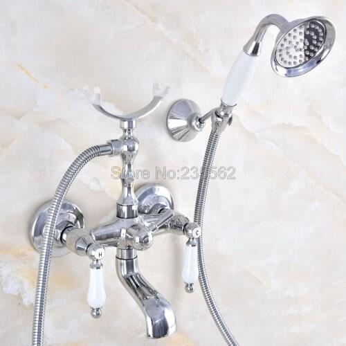 Chrome Wall Mounted Bathtub Faucet Tub Faucet Telephone Style Bathroom Bath Shower Set with Handshower lna711