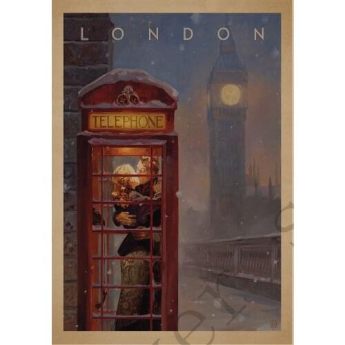 Famous World Travel London Poster Series Attractions Retro Kraft paper Poster Prints Definition For Livingroom Home Decoration
