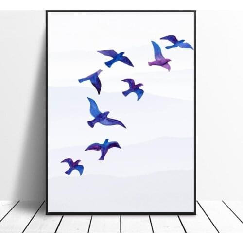 Nordic Blue Bird Canvas Painting Art Print Poster Picture Wall Modern Minimalist Bedroom Living Room Decoration