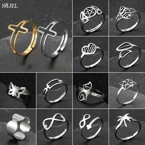 Stainless Steel Christian Cross Rings Open Geometric David Star Heart Infinity Rings for Women Finger Ring Jewelry Gift 2021