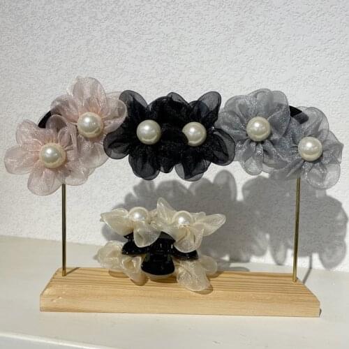 Korean super fairy headdress organza pearl flower catch clip sweet fairy girl ponytail hair catch shark clip