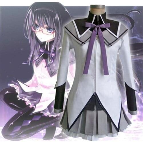 Anime Puella Magi Madoka Magica Magical Girl Akemi Homura Full Uniform Cosplay Battle Costume Tops Shirt Dress Suit Halloween