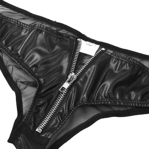 Zipper Leather Panties For Women Transparent Soild Low Waist Black Calcinhas Sexy Hot Women Underwear Panties M XL 2XL 3XL P5127