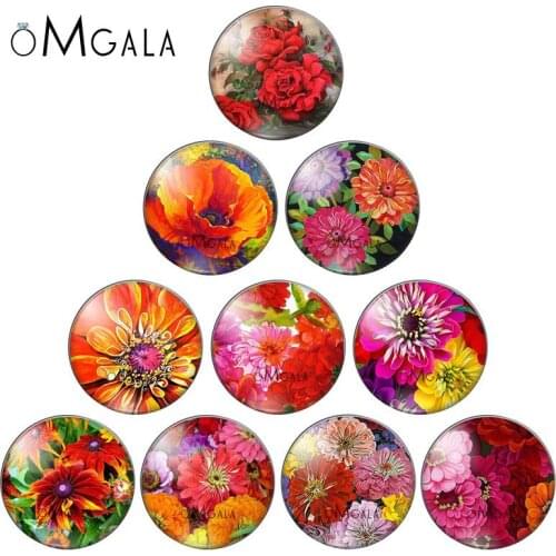 Red Flowers Watercolor Paintings 12mm/14mm/16mm/18mm/20mm/25mm Round photo glass cabochon demo flat back Making findings