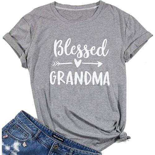 Christian Blessed Grandma Faith Top Tees Womens Short Sleeve 100% Cotton Funny Letter Print Graphic O Neck Tshirt Drop Shipping