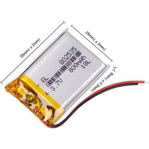 3.7V lithium battery 800MAH polymer battery 802535 Bluetooth DVR player dashcam recorder Registrar