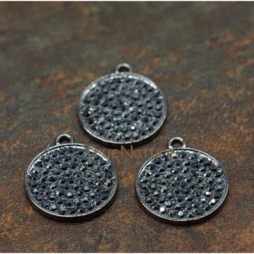 Fashion Jewelry Zinc Alloy Pendant Black Tiny Crystal Beads Pave Round Charm For Jewelry Making Style PM5617