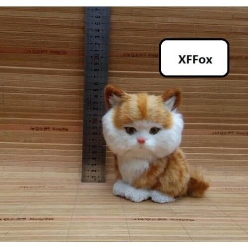 New real life yellow stripe cat model plastic&furs simulation sitting cat doll gift about 12x10x15cm xf1272