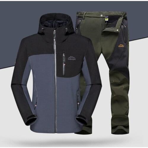 New Winter Mens Soft Shell Waterproof Jacket And Pants Male Outdoor Mountain Skiing Trekking Hiking Fishing Suit Sport Trousers